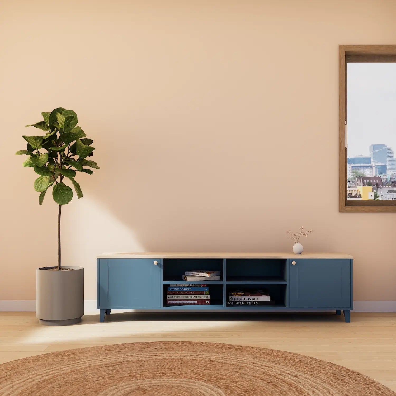 Grand lowboard en bois | Les bases de Lundia | Haagsblauw & Mocca