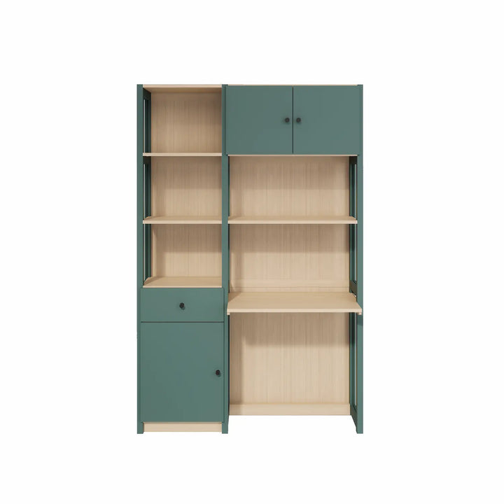 Meuble de bureau avec tiroirs et portes | Lundia Original | Vert pin et bois verni transparent