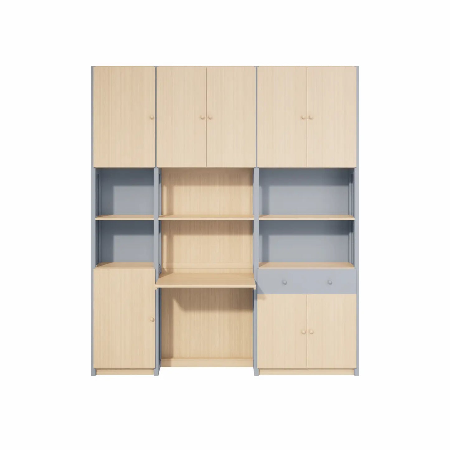 Grote complete bureaukast | Lundia Original | Beton grijs & Blank gelakt hout