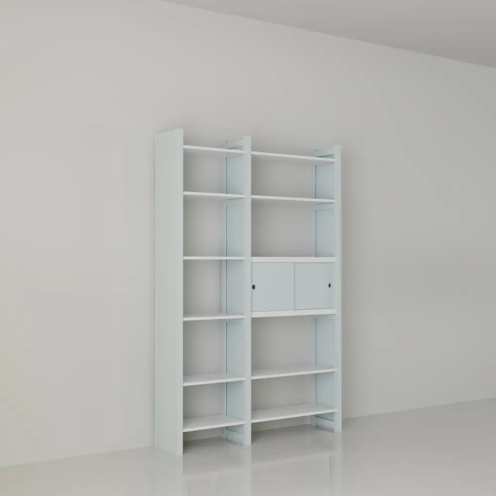 Boekenkast met schuifdeurtjes | Lundia Original | Nevelgrijs & wit hout