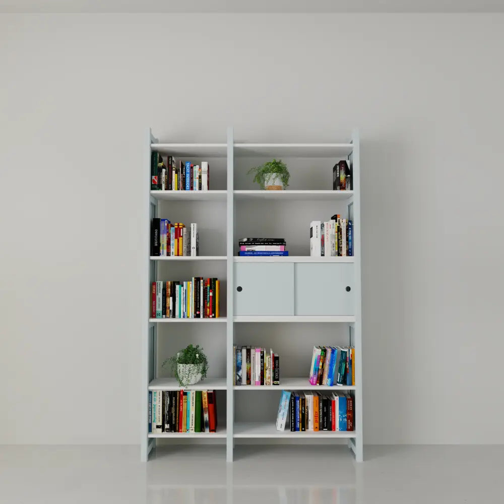 Boekenkast met schuifdeurtjes | Lundia Original | Nevelgrijs & wit hout