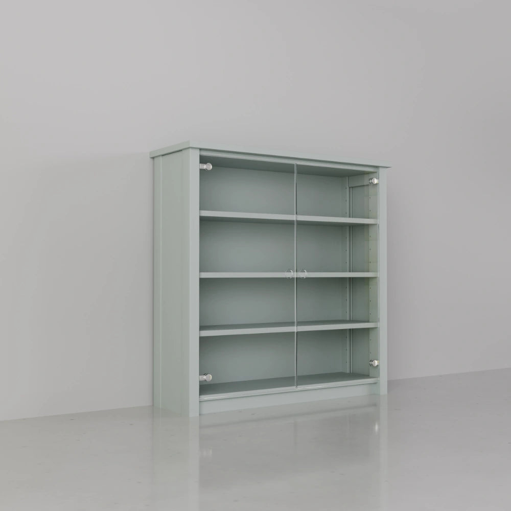 Lage CD/DVD kast met glazen deuren | Lundia Original | Nevelgrijs hout