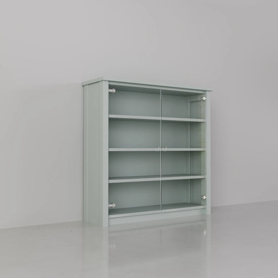 Lage CD/DVD kast met glazen deuren | Lundia Original | Nevelgrijs hout