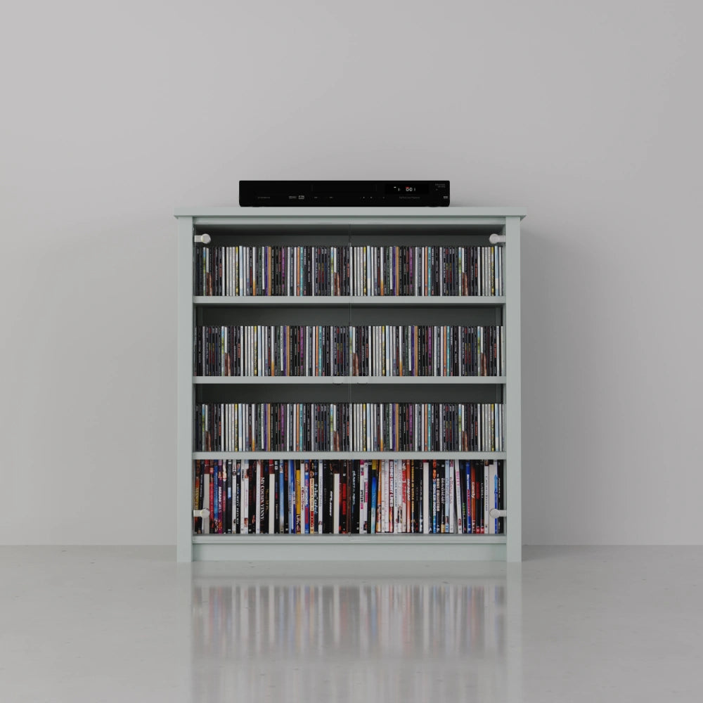 Lage CD/DVD kast met glazen deuren | Lundia Original | Nevelgrijs hout