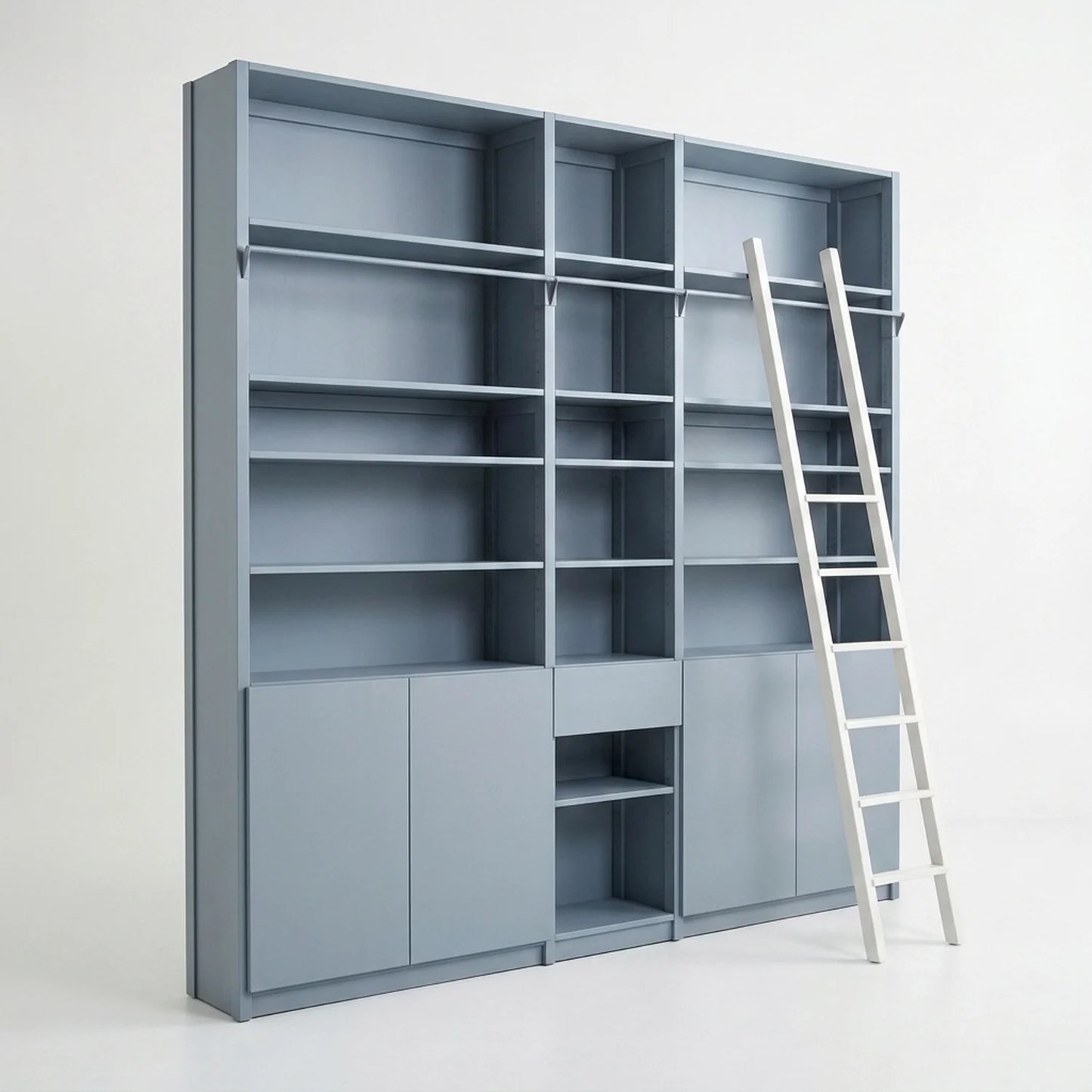 Bookcase with stairs, doors & drawers | Lundia Original | Concrete grey wood, perspectief