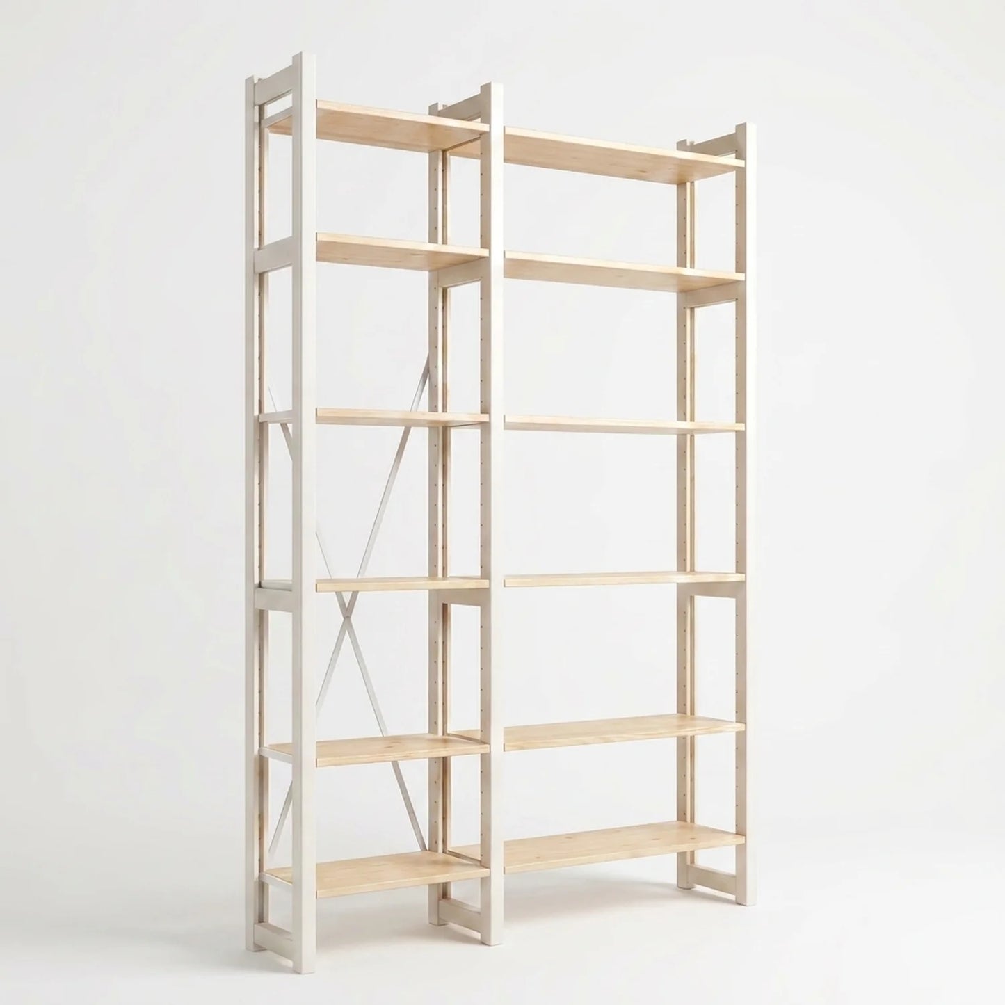 Scandinavian bookcase | Lundia Original | Clear lacquered & white wood, perspectief
