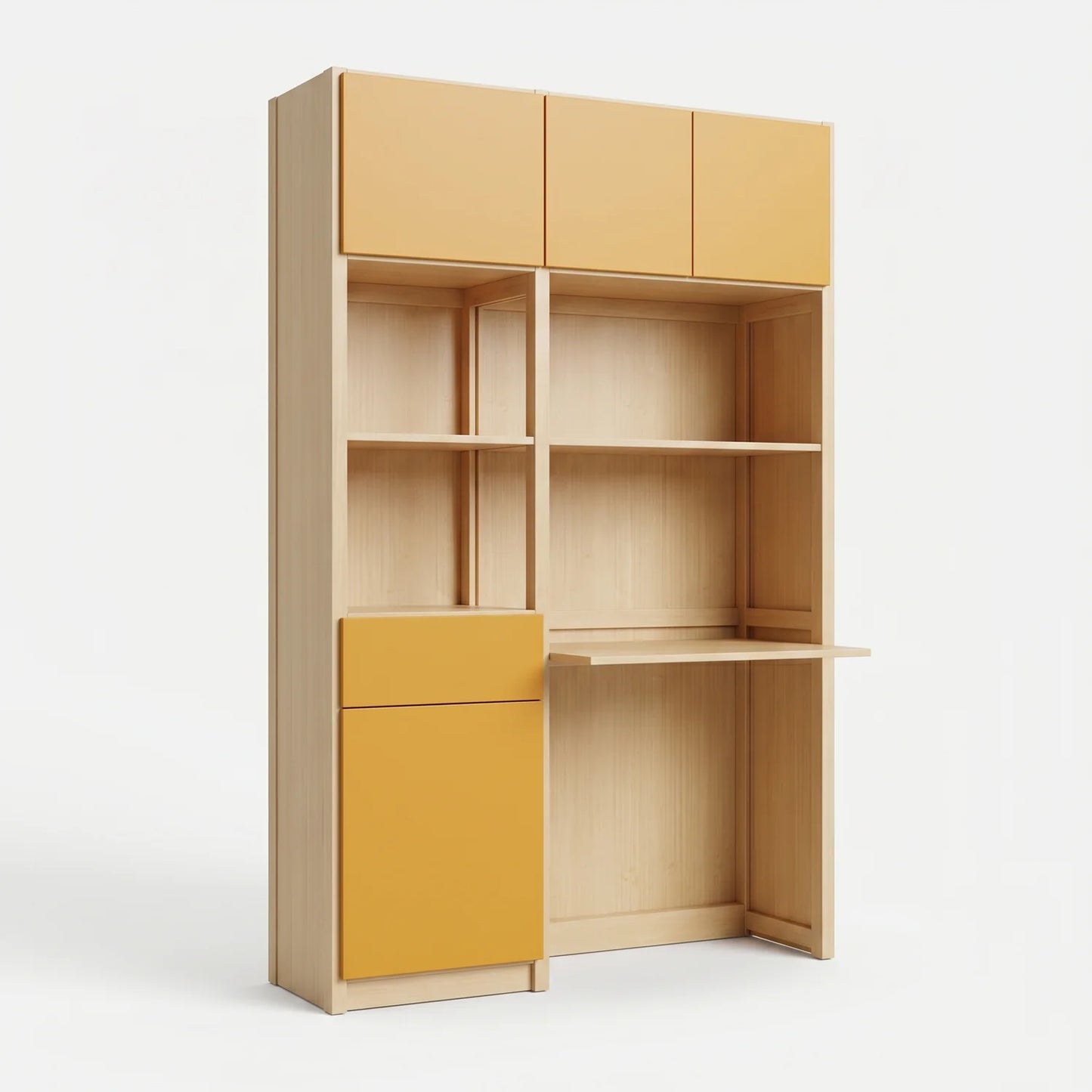 Meuble bureau avec bureau et tiroir | Lundia Original | Regular & jaune safran, perspectief