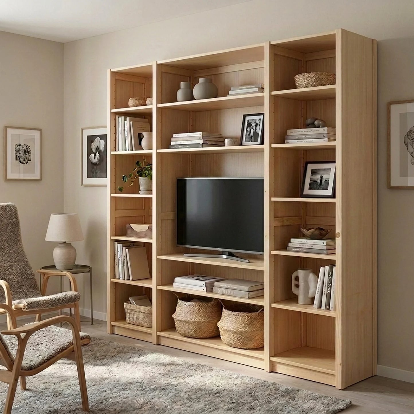 TV wall unit | Lundia Original | Clear lacquered wood, sfeerbeeld perspectief