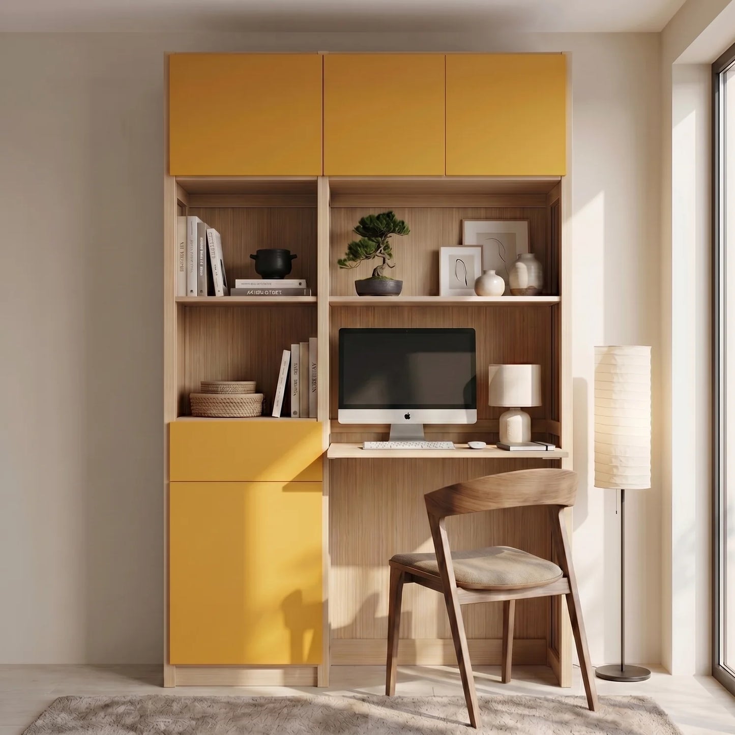 Meuble bureau avec bureau et tiroir | Lundia Original | Regular & jaune safran, sfeerbeeld perspectief