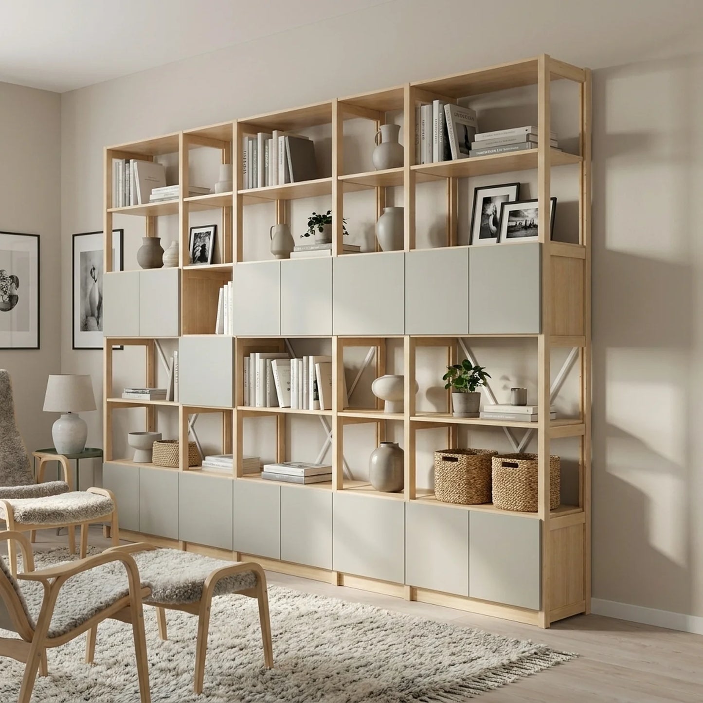 Armoire murale ouverte avec portes | Lundia Original | Laqué transparent et gris brume, sfeerbeeld vooraanzicht