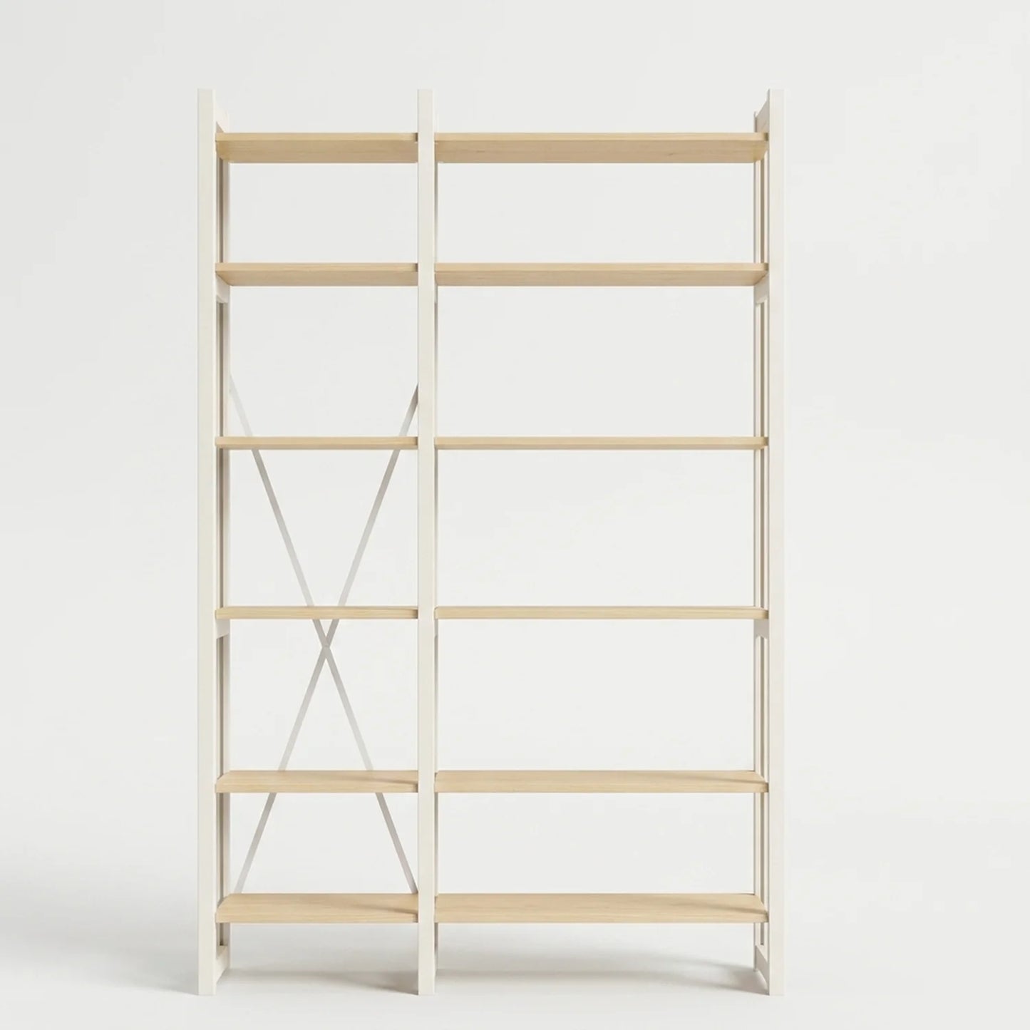 Scandinavian bookcase | Lundia Original | Clear lacquered & white wood, vooraanzicht