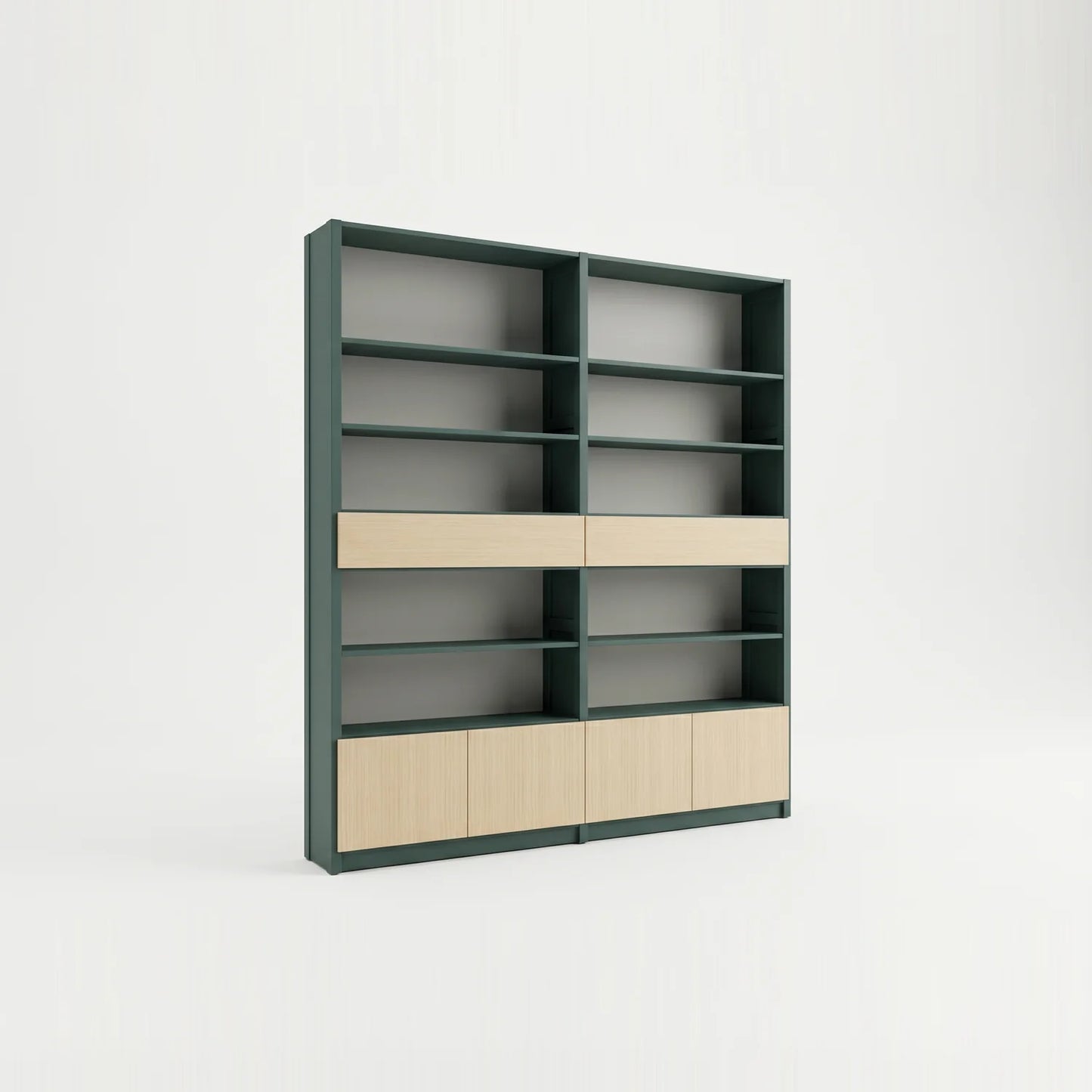 Scandinavian wall cabinet with drawers and doors | Lundia Original | Pine green & regular, perspectief