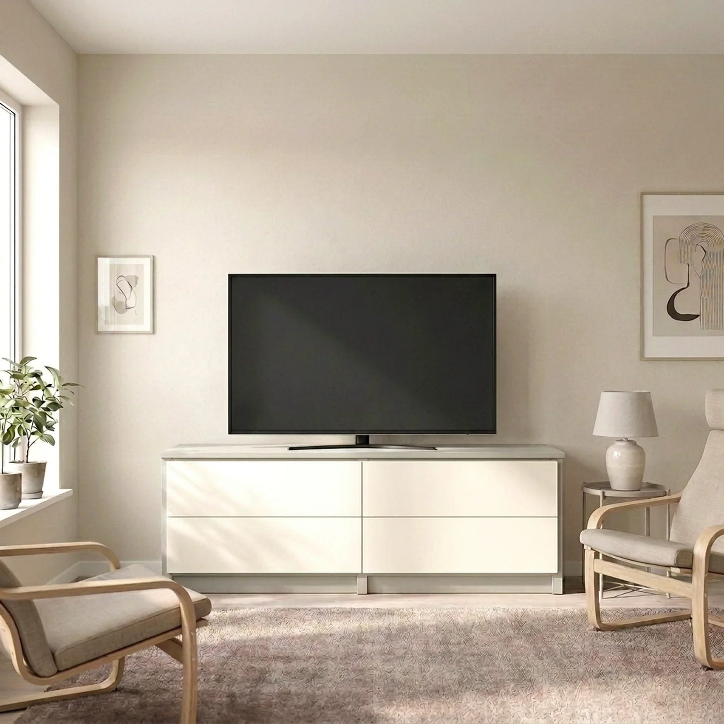 TV cabinet with drawers | Lundia Original | Mist grey & white wood, sfeerbeeld vooraanzicht