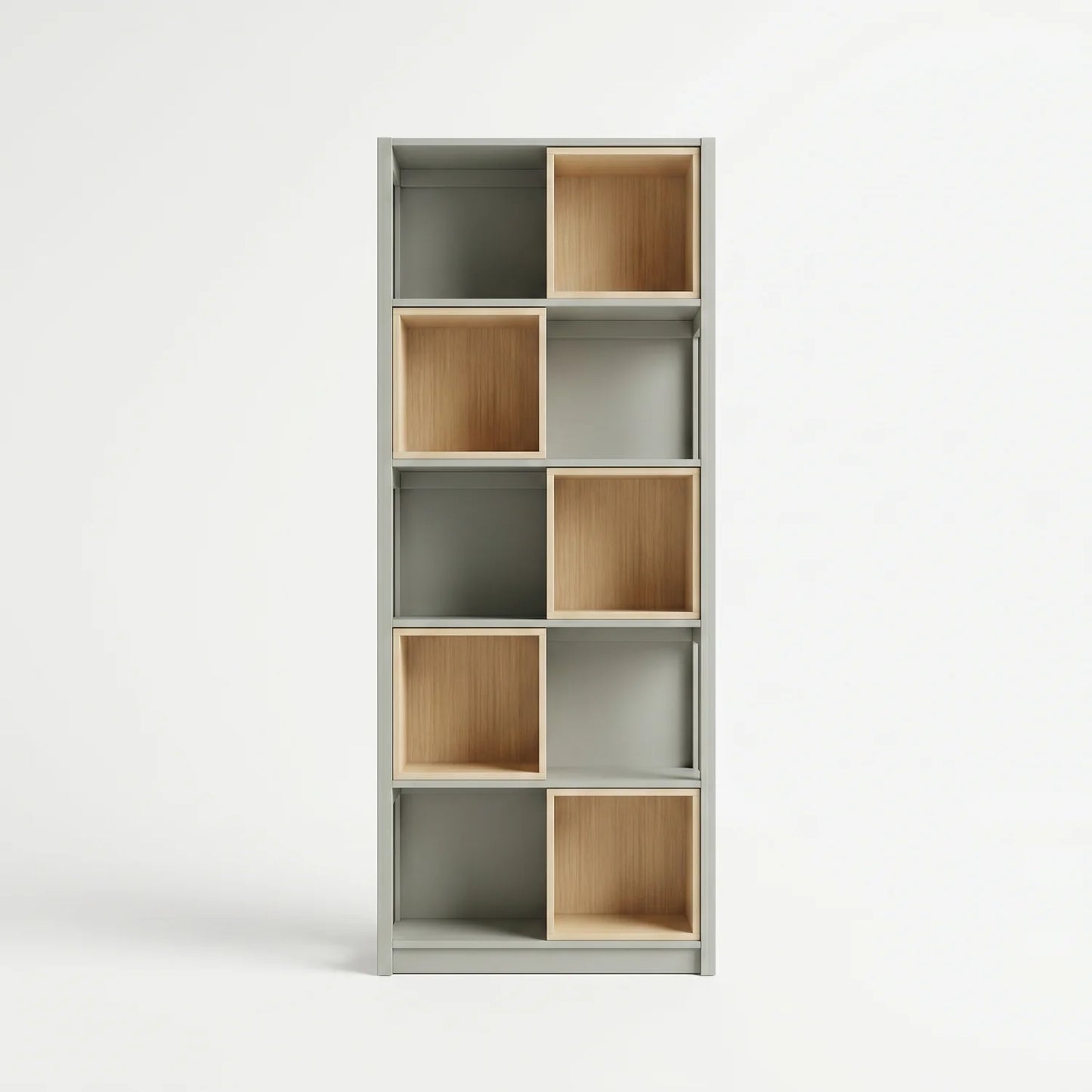 Bookcase with Insert Boxes | Lundia Original | Mist Grey & Clear Lacquered Wood, vooraanzicht