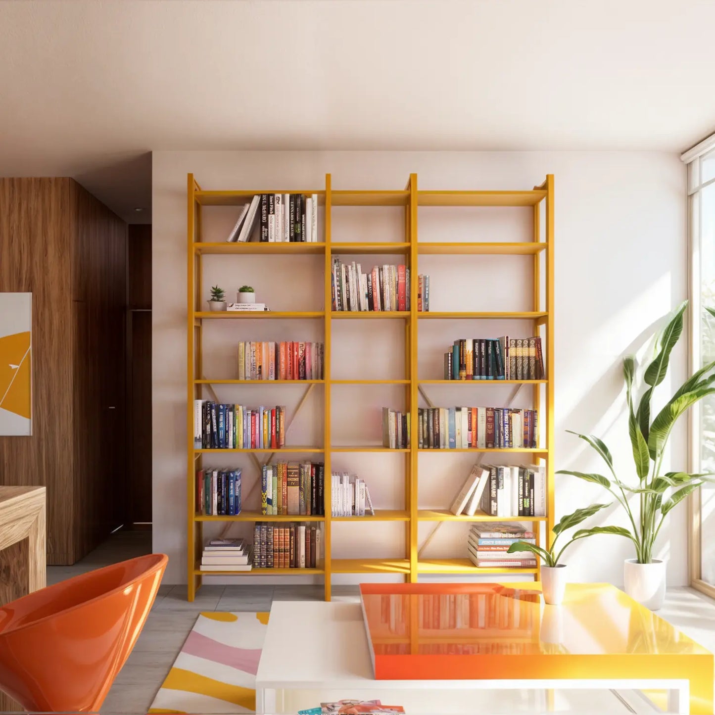 Open Boekenkast | Lundia Original | Saffraangeel, vooraanzicht sfeer