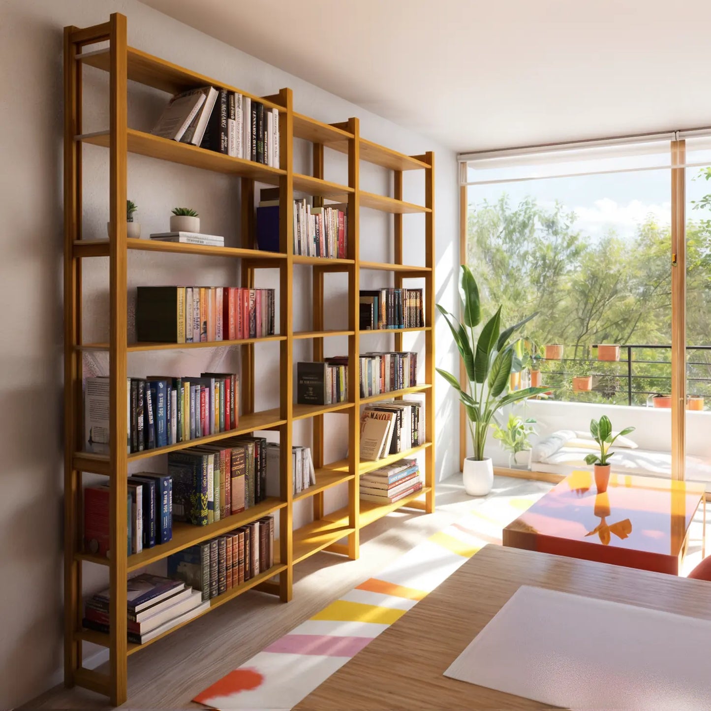Open Boekenkast | Lundia Original | Saffraangeel, zijaanzicht sfeer