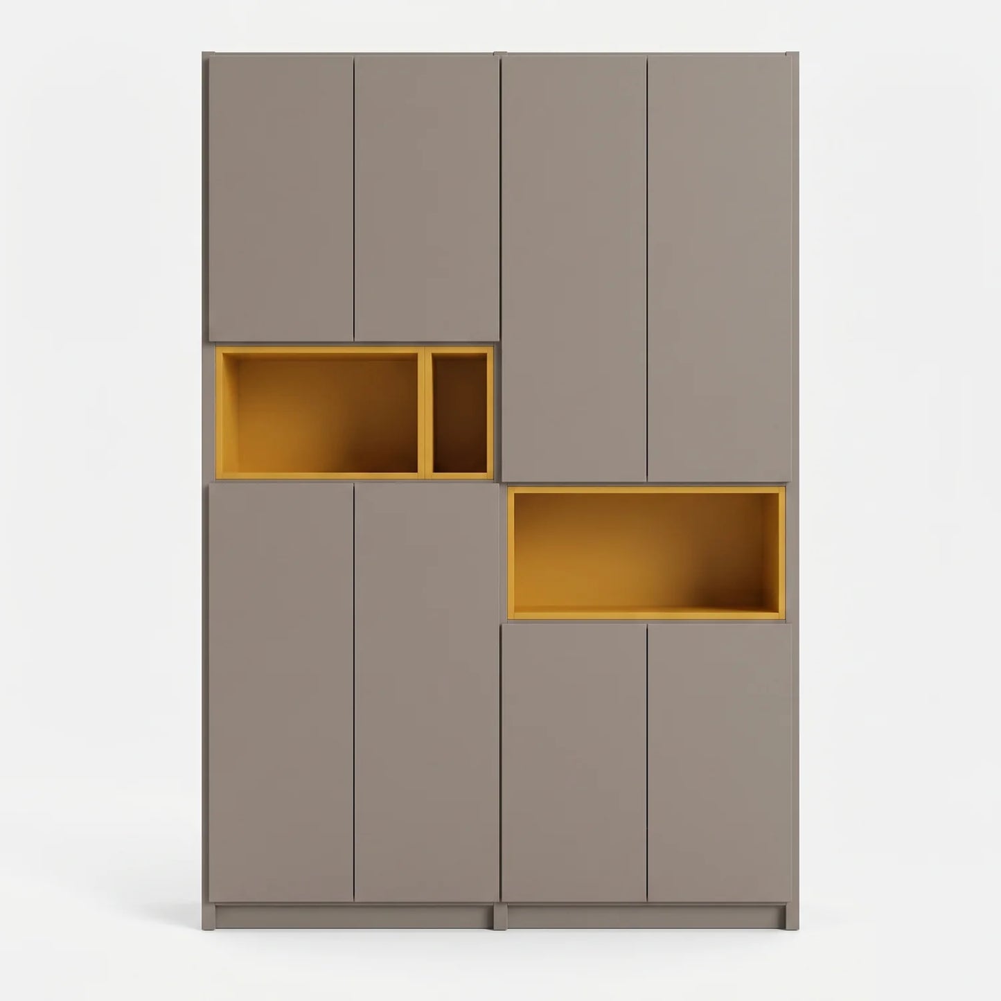 Wall cabinet with display compartments | Lundia Original | Stone grey & saffron yellow wood, vooraanzicht