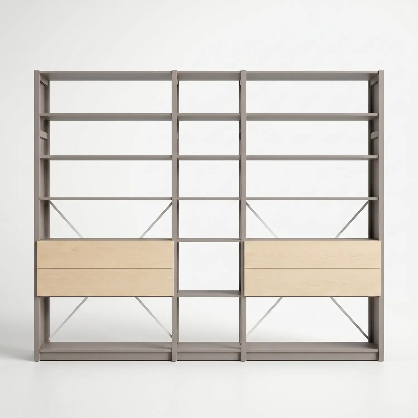 Bibliothèque ouverte avec tiroirs | Lundia Original | Gris pierre & regular, vooraanzicht