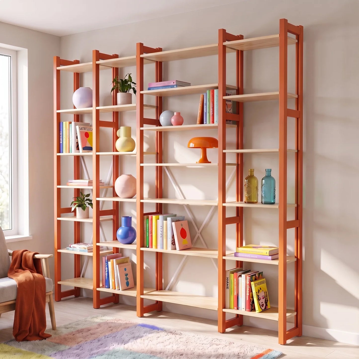 Open boekenkast | Lundia Original | Vuuroranje & blank gelakt, sfeerbeeld vooraanzicht