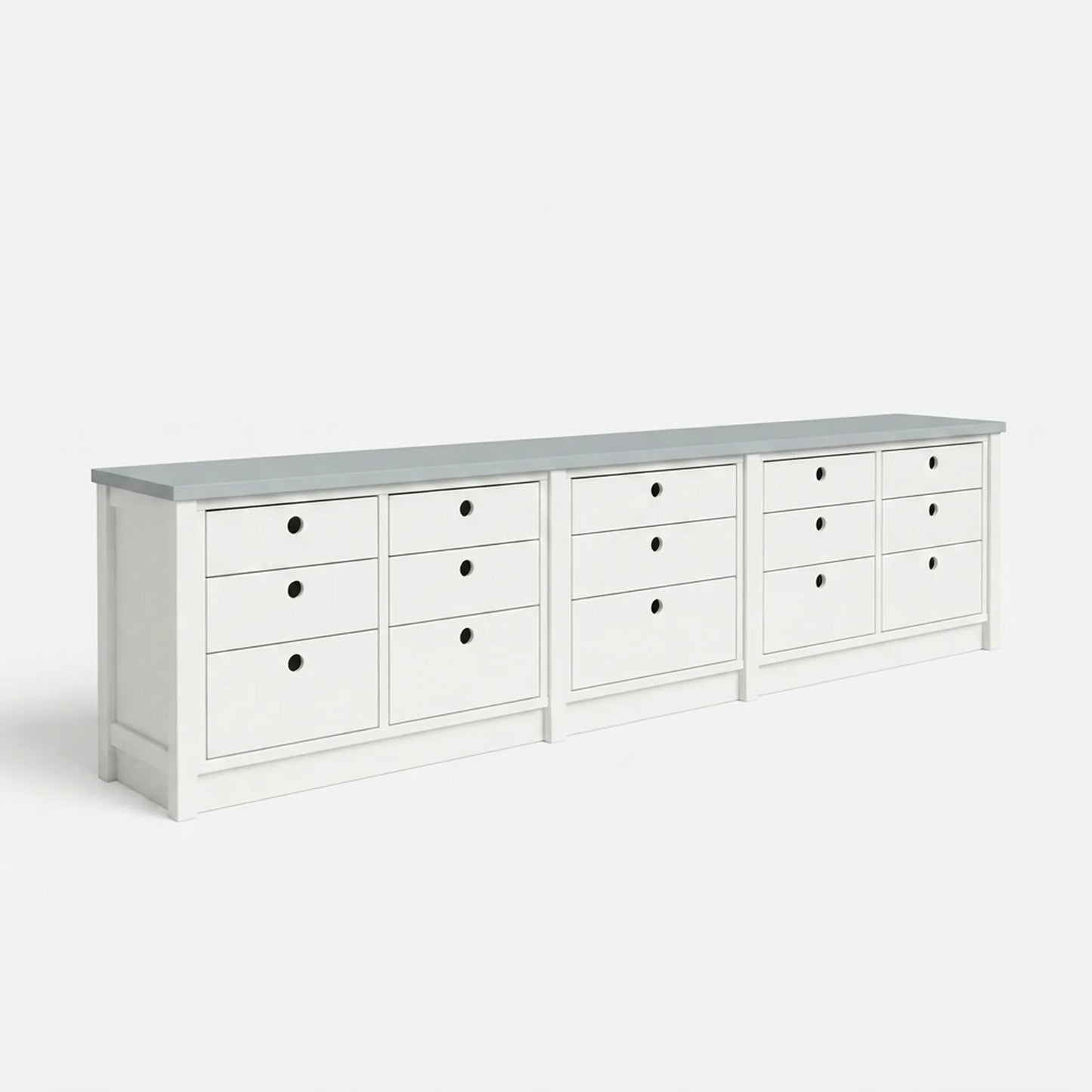Lage & brede ladenkast | Lundia Original | Wit & nevelgrijs hout, perspectief