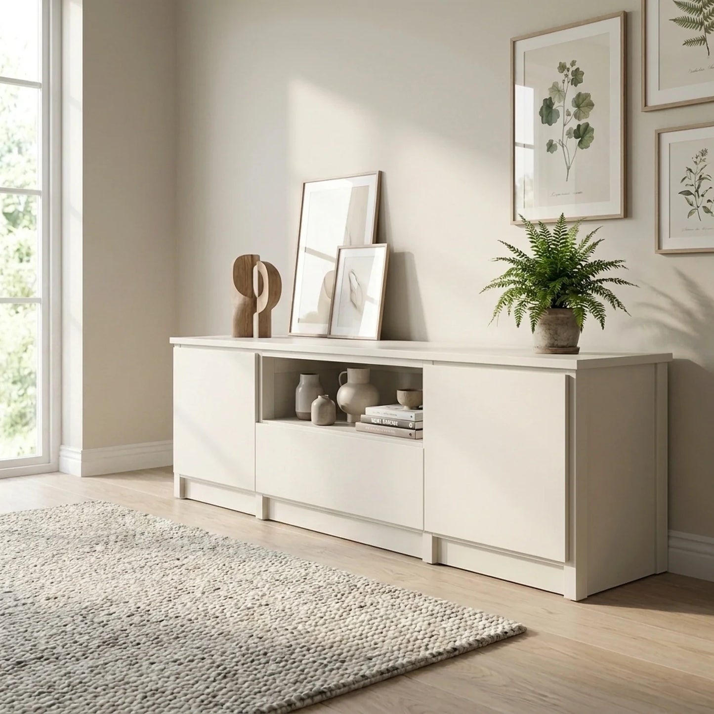 Meuble TV avec compartiment ouvert | Lundia Original | Bois blanc, sfeerbeeld perspectief
