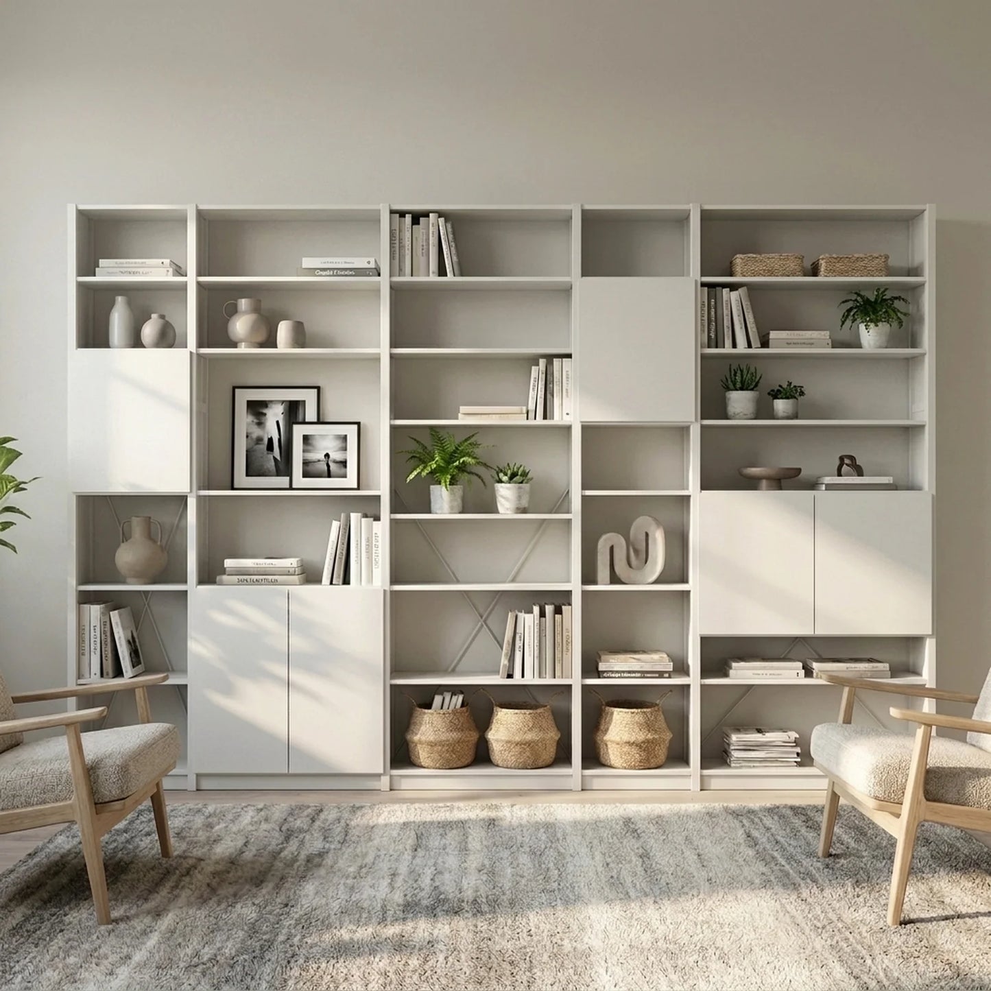 Boeken wandkast met deuren | Lundia Original | Wit hout, sfeerbeeld vooraanzicht
