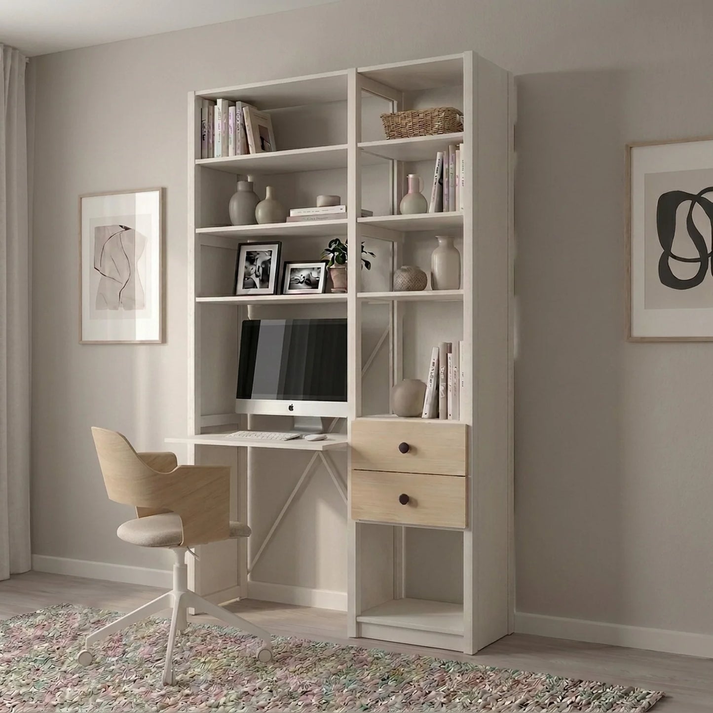 Desk cabinet with drawers | Lundia Original | White wood, sfeerbeeld vooraanzicht
