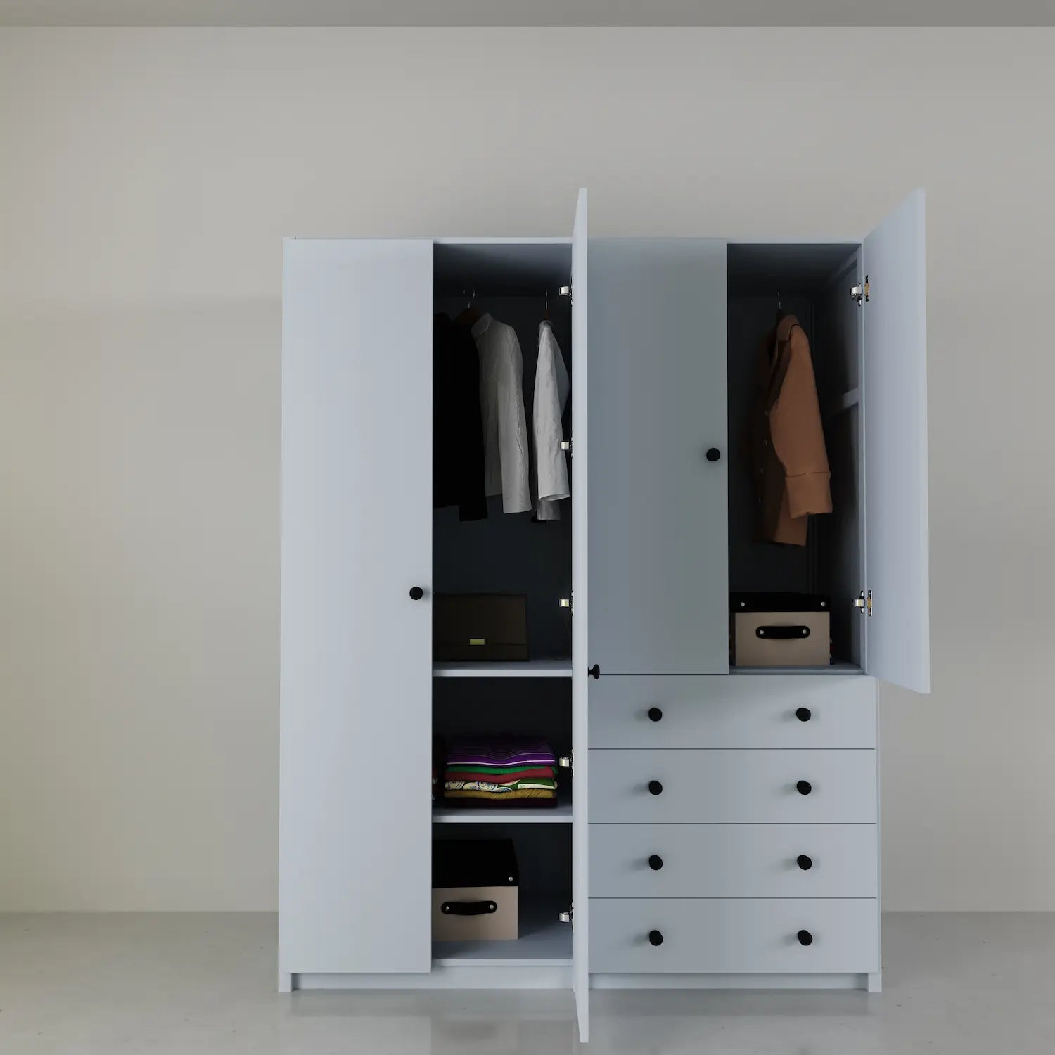 Dichte garderobekast met laden | Lundia Original | Nevelgrijs hout