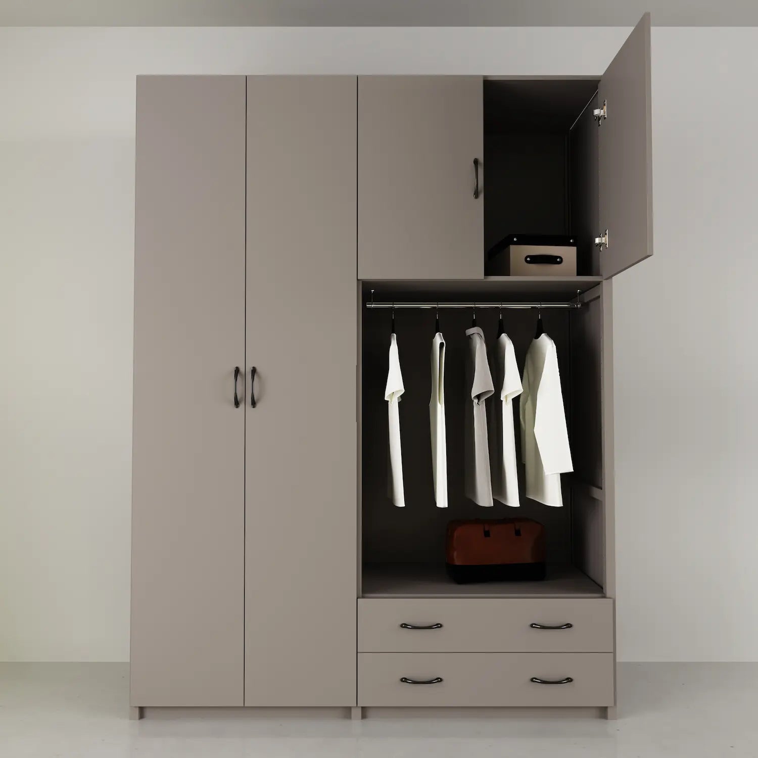 Garderobekast met deuren & laden | Lundia Original | Steengrijs hout