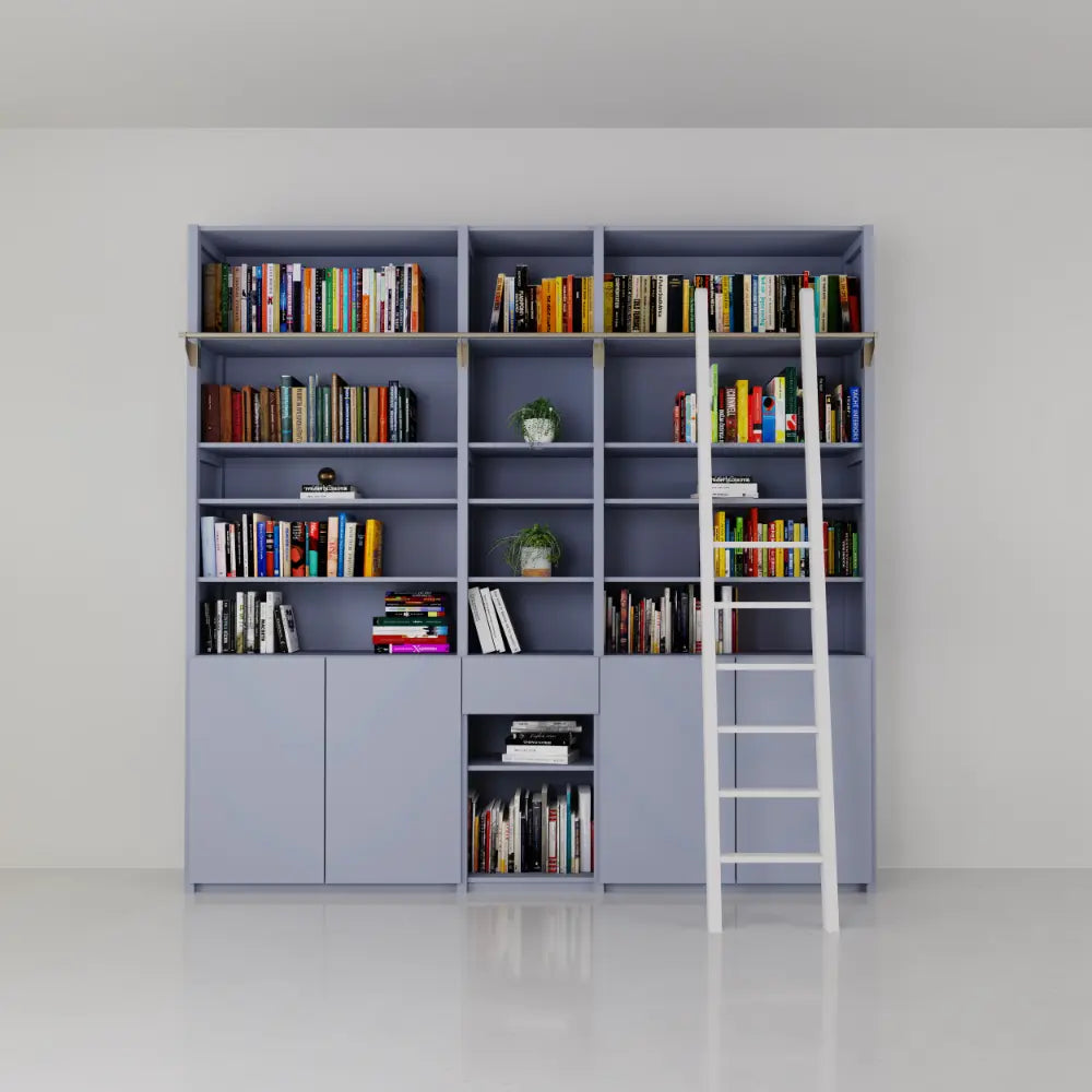 Boekenkast met trap, deuren & laden | Lundia Original | Betongrijs hout