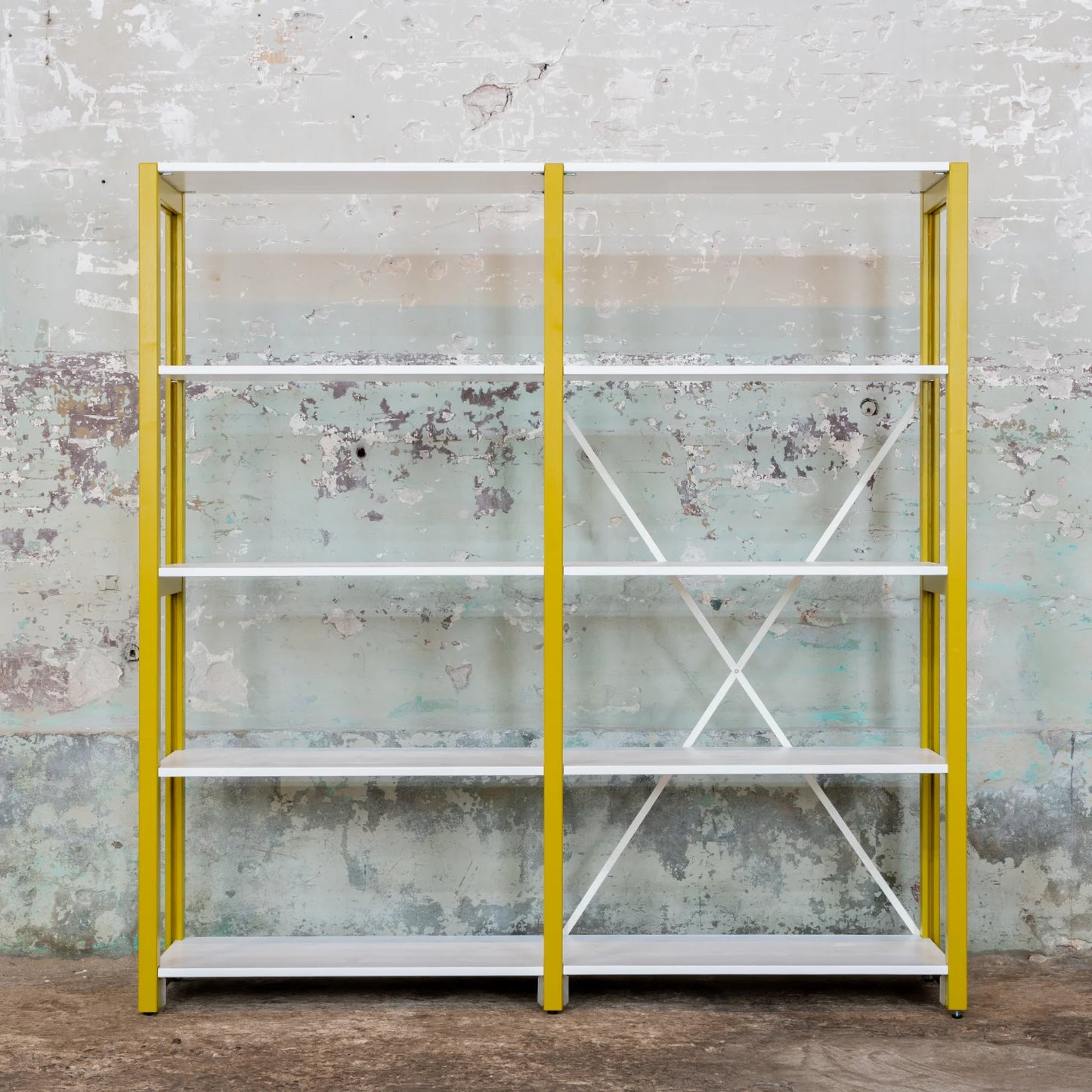 Low bookcase | Lundia Original | Mustard Green & Signal white solid wood, empty