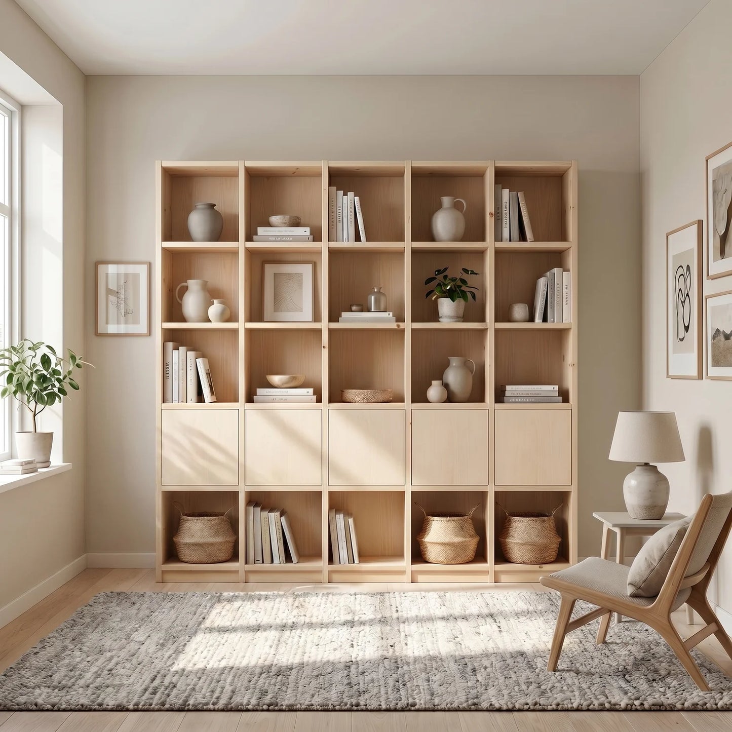 Scandinavian Lundia Libre bookcase in clear varnished, sfeerbeeld perspectief