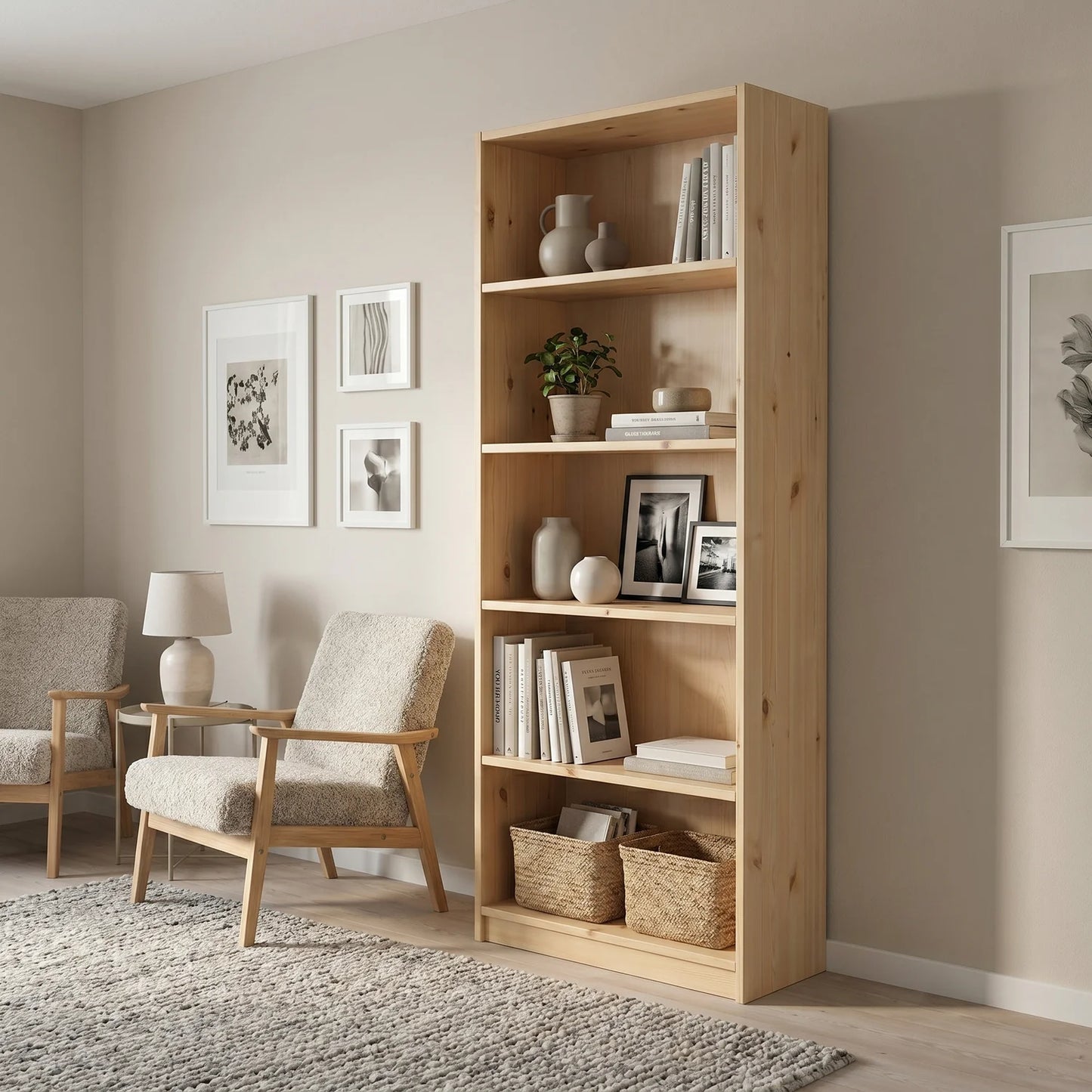 Scandinavian Lundia Libre bookcase in clear varnished, sfeerbeeld vooraanzicht