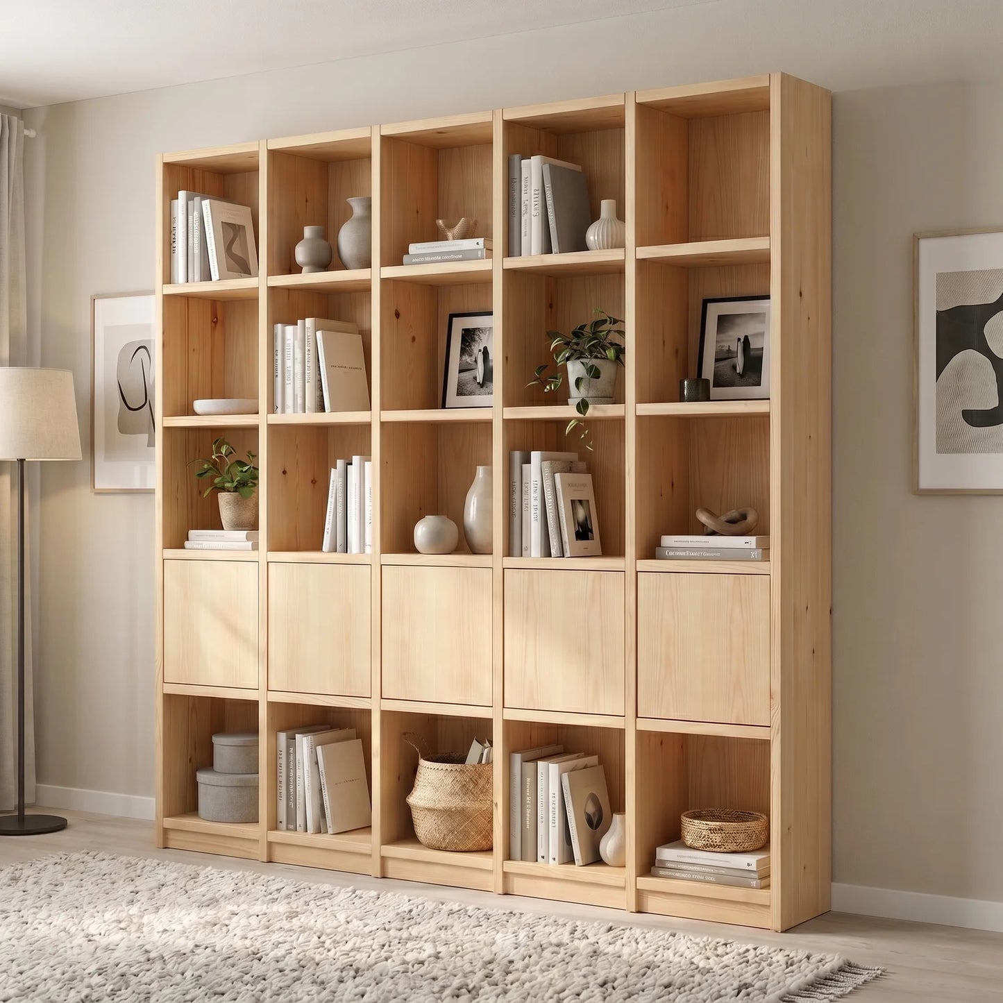 Scandinavian Lundia Libre bookcase in clear varnished, sfeerbeeld vooraanzicht