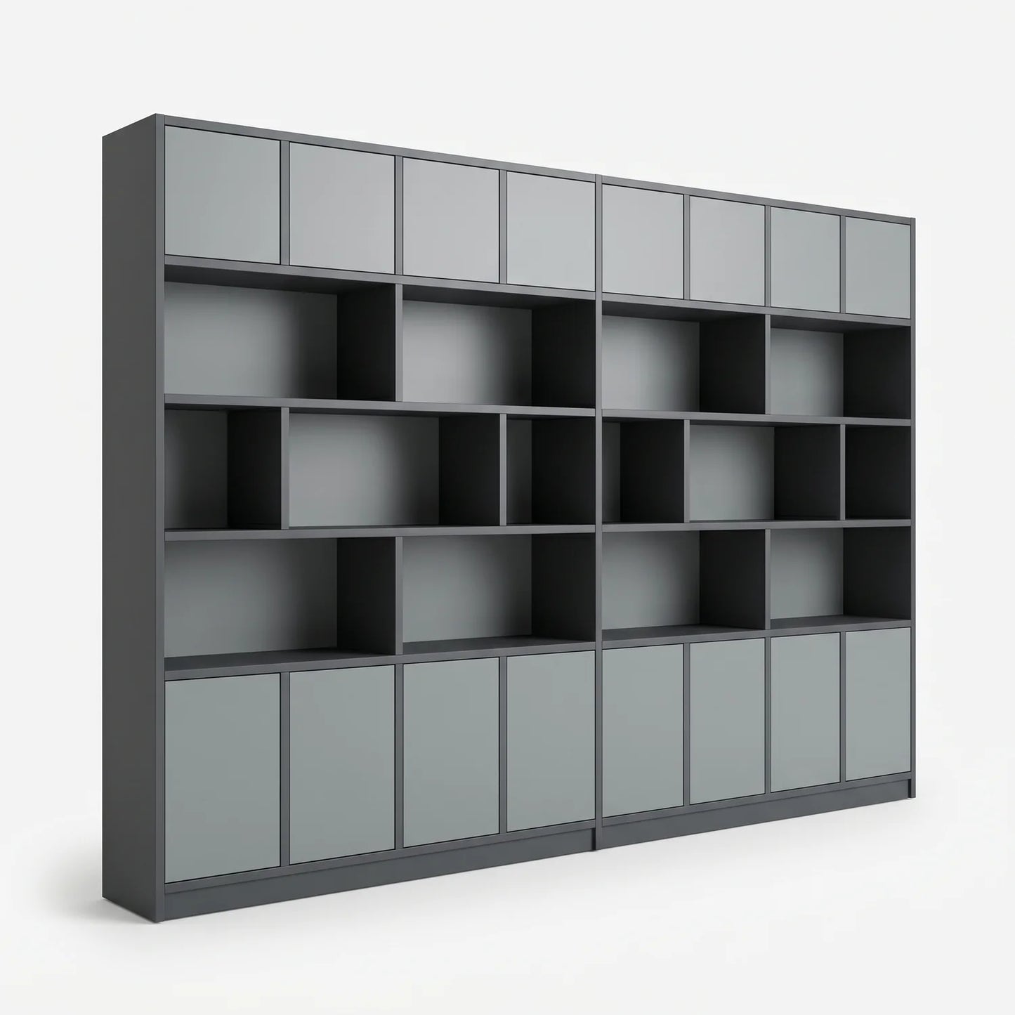 Modern Lundia Libre wall cabinet in graphite grey and concrete grey, perspectief