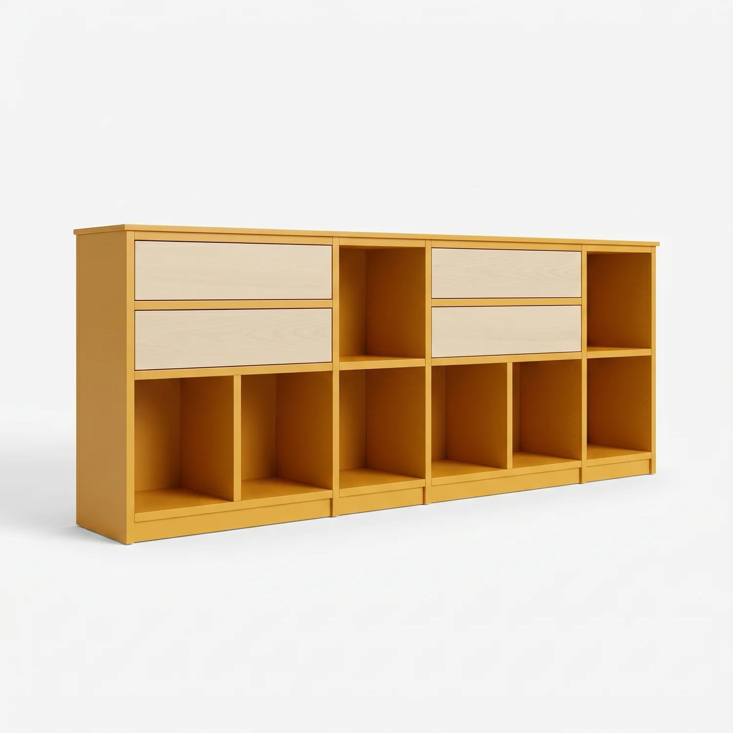 Meuble vinyle avec tiroirs | Libre | Jaune safran & regular, perspectief