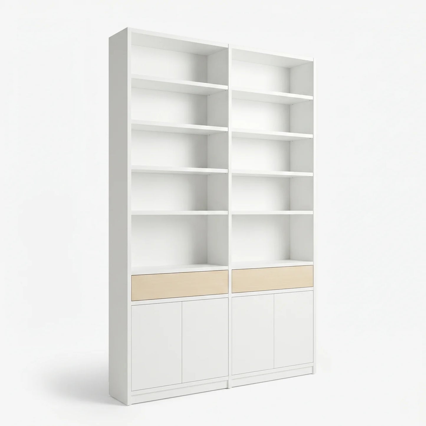 Scandinavische Lundia Libre boekenkast in signaalwit en blank gelakt, perspectief
