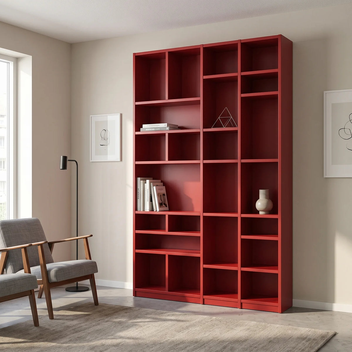 Meuble mural avec compartiments ludiques | Libre | Rouge cerise, sfeerbeeld perspectief