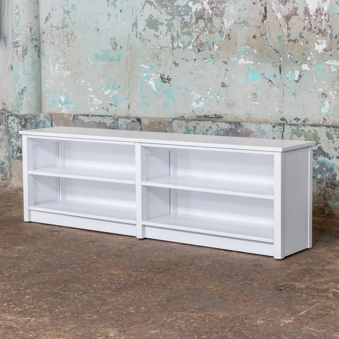 Lowboard TV cabinet | Lundia Original | Signal white solid wood, side view empty