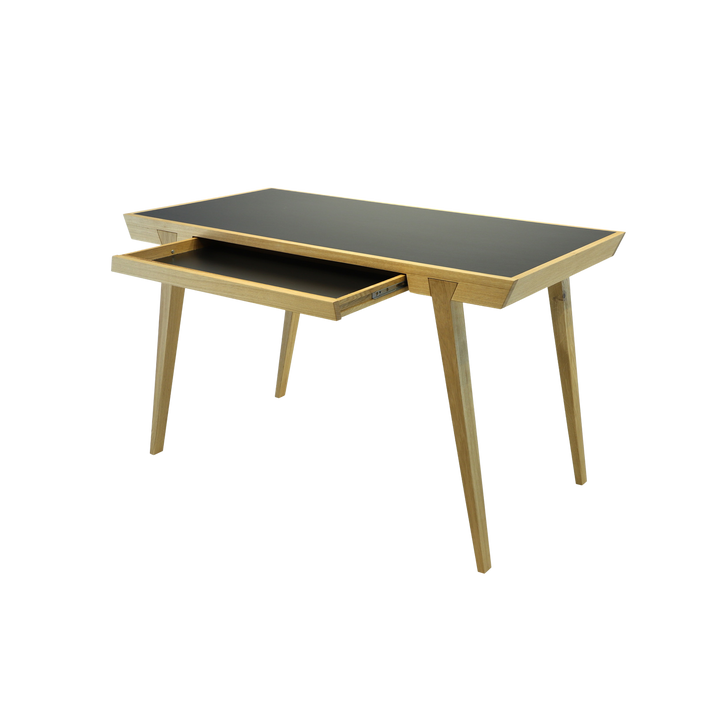 Desk tafel | Jan Kurtz | Lundia Living | lade open, eiken onderstel met antraciet blad