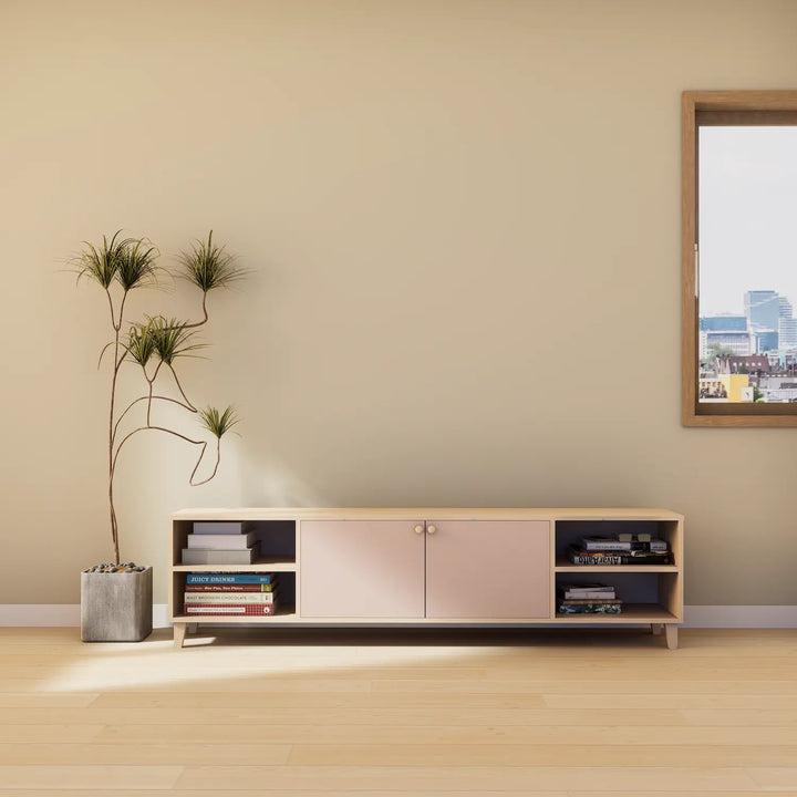 Groot houten lowboard | Lundia Basics | Blank gelakt & Kalkroze