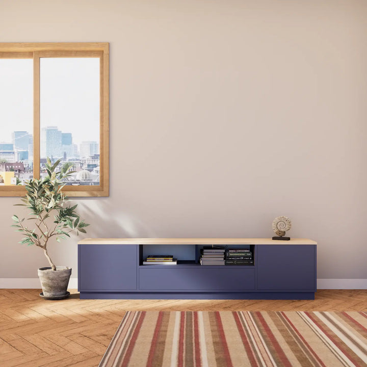 Groot houten lowboard | Lundia Basics | Marinablauw & Blank gelakt