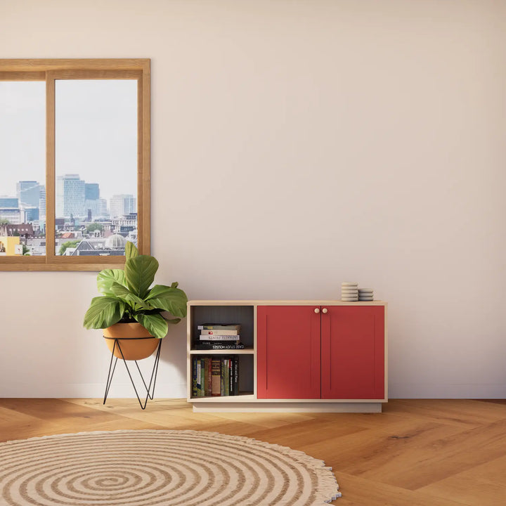 Middelgroot houten dressoir | Lundia Basics | Blank gelakt & Kersenrood
