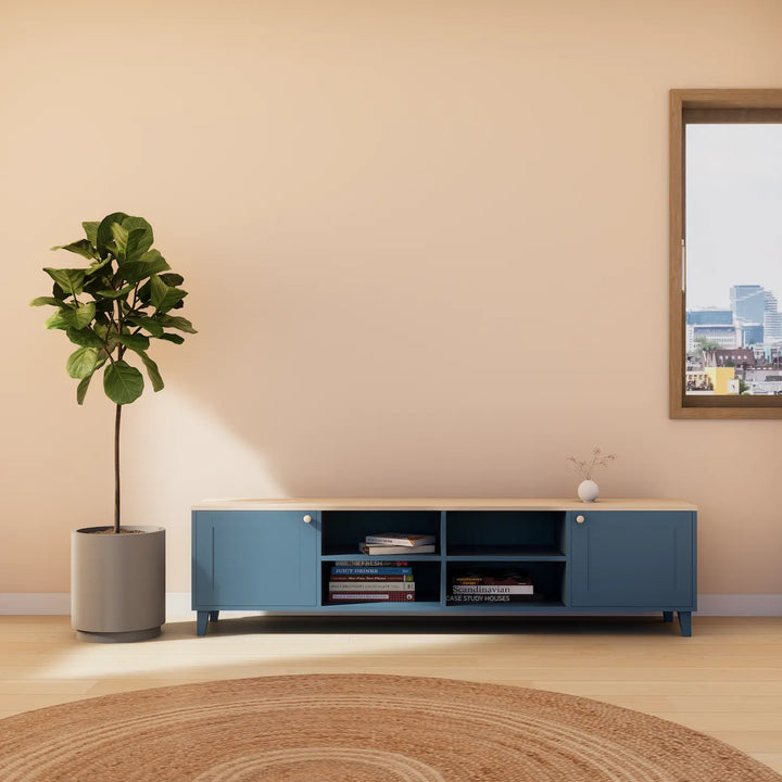 Groot houten lowboard | Lundia Basics  | Haagsblauw & Mocca