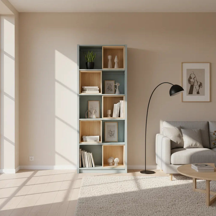 Bookcase with insertboxes | Lundia Original | Mist gray & Regular wood