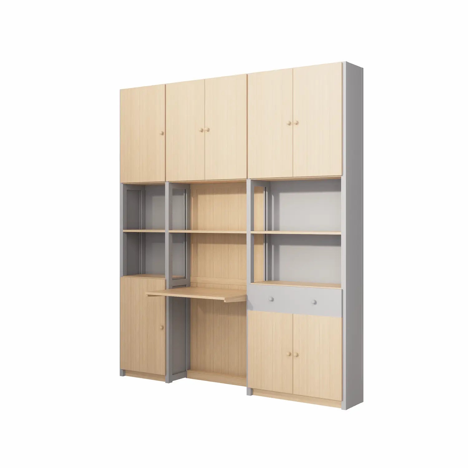Grote complete bureaukast | Lundia Original | Beton grijs & Blank gelakt hout