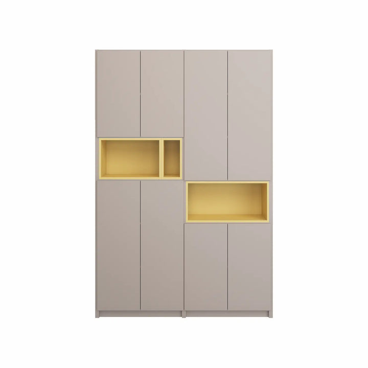 Wall cabinet with display compartments | Lundia Original | Stone gray & saffron yellow wood