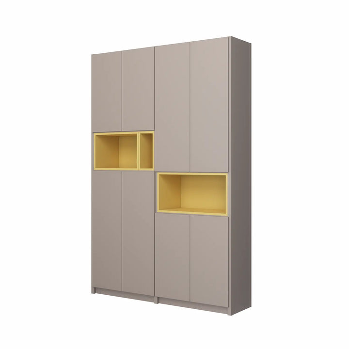 Wall cabinet with display compartments | Lundia Original | Stone gray & saffron yellow wood