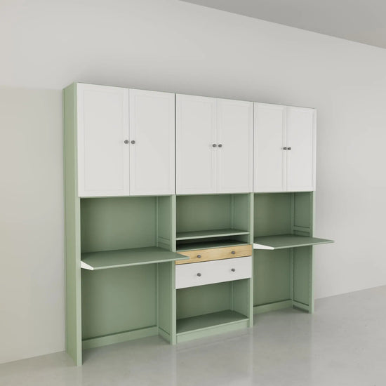 Double workspace desk cabinet | Large | Mist grey, white & Regular wood