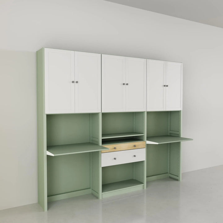 Double workspace desk cabinet | Large | Mist grey, white & Regular wood